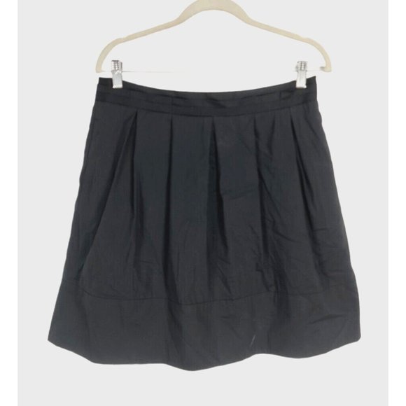 BCBGMAXZRIA Black Plated Mini Flare Skirt Mid Rise Women Size 6 Side Zip  251P - Picture 1 of 5